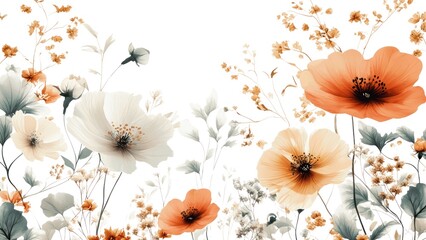 Poster - A painting of a field of flowers with a white background