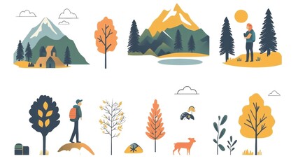 Poster - A series of images of people in the woods, with one person carrying a backpack