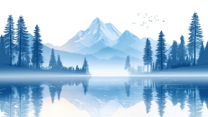 Poster - A beautiful mountain landscape with a lake in the foreground