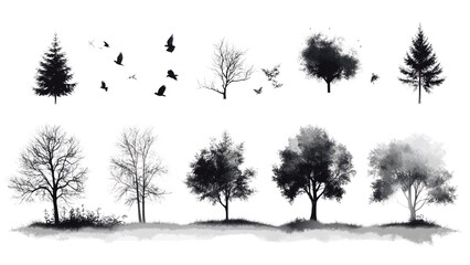 Poster - A series of trees in various stages of growth, with birds flying around them