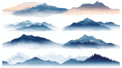 Poster - A series of mountains with a blue sky background