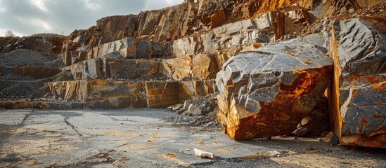 Industrial Photography Volcanic Rock At The Quarry Natural Stone For The Manufacture Of Blocks And Bricks