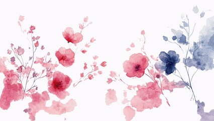 Poster - A watercolor painting of two pink flowers with blue stems