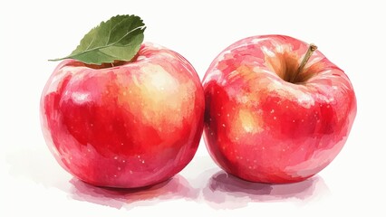 Wall Mural - Two apples with a leaf on top