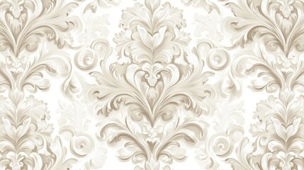 classic damask wallpaper design with symmetrical ornate motifs in neutral and pastel tones
