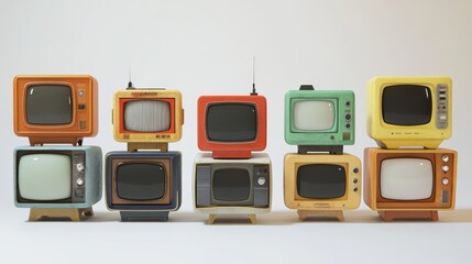 Row of Vintage Televisions with Blank Screens