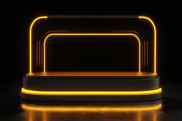 3D rendered black product stand with yellow neon lights with generative ai