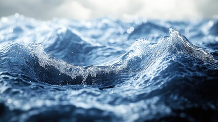 Close-up of a blue ocean with waves crashing in the sunlight.