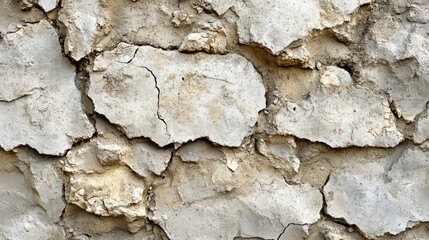 Wall Mural - Close-up of a weathered, cracked and rough gray and white wall surface.