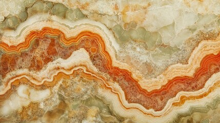 Abstract background of natural stone with wavy lines in orange, green, and white colors.