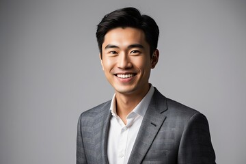 Portrait of a Confident and Stylish Young Asian Man Smiling at the Camera