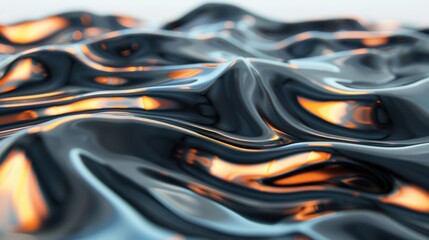 Poster - The surface undulates with metallic liquid waves, reflecting light and creating an alluring, dynamic texture that captivates the viewer