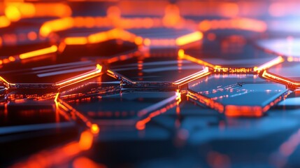 Fototapete - A mesmerizing abstract hexagonal pattern features glowing edges, evoking a sense of depth and intrigue in a digital landscape