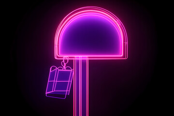 Wall Mural - Neon pink and purple mailbox icon with wireframe details isolated on black background