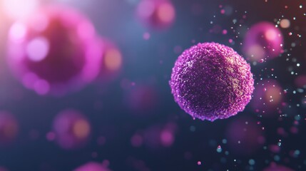 Poster - Colorful, glowing abstract cells in rich purple tones create a captivating visual experience against a blurred backdrop