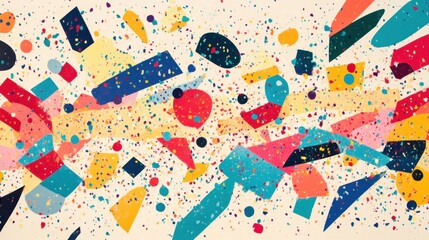 Poster - This artwork features a lively arrangement of geometric forms in a spectrum of colors, creating a sense of dynamic energy and movement