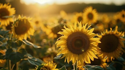 Summer Landscape Featuring a Field of Many Blooming Sunflowers