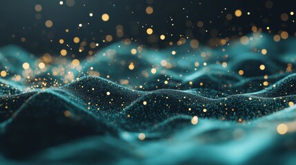 Fototapete - Glowing dots dance within abstract digital waves, creating an enchanting visual that evokes a sense of energy and movement