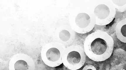 Wall Mural - Abstract background with white circles on a textured, light gray background.