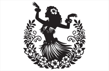 Wall Mural - Beautiful Hawaiian young woman dancing of silhouette vector design