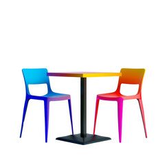 A table with two chairs on either side of it