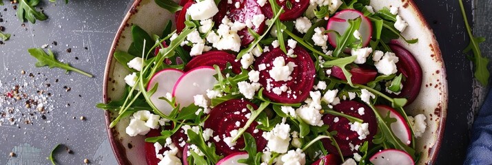 Wall Mural - Vibrant Salad Featuring Beetroot, Feta Cheese, Arugula, and Radish