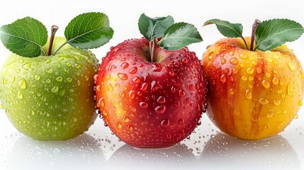 colorful apples, red green and yellow fruit, isolated on white background, clipping path, full depth of field 