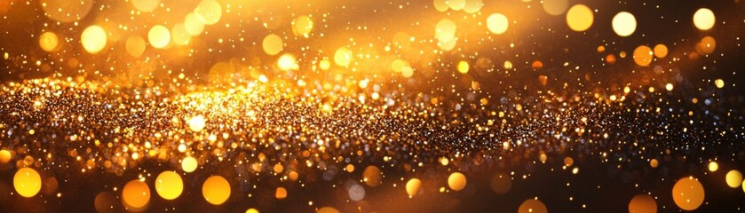 Shiny golden particles and sprinkles glowing against a festive backdrop, perfect for adding holiday cheer to web design, gift wrap, and Christmas celebration ads