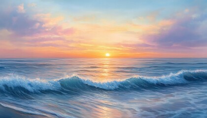 Sticker - A Sunset Over the Ocean with Gentle Waves Crashing on the Shore