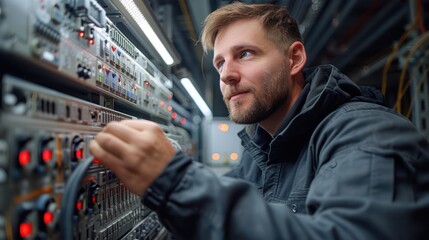 Electrician Wiring Connection in Switchboard with Copy Space