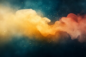 A colorful mist of smoke floating in a dark, abstract background.