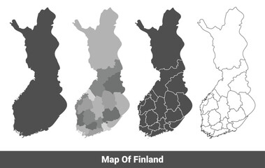 Collection of Finland country grey political maps set with border outline vector illustration