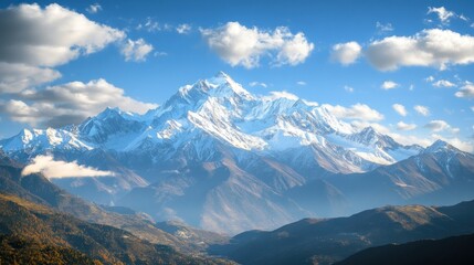 Canvas Print - Majestic Snow-Capped Mountain Range Under a Clear Blue Sky