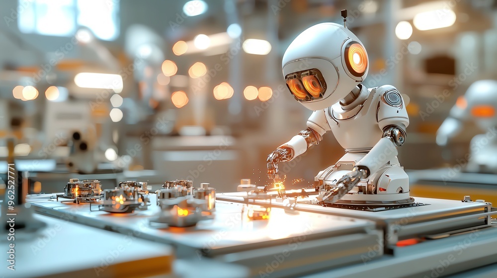 14 A futuristic AI-powered factory with robotic arms building complex ...