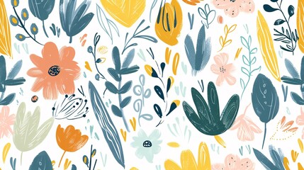 153. Artistic vector set of botanical doodle backgrounds, featuring abstract floral and leaf shapes, ideal for creating playful and charming prints, wallpaper, and home decor