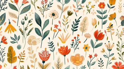 155. Vector set of abstract botanical doodle backgrounds, showcasing whimsical flower and leaf shapes, ideal for creating charming prints, wallpaper, and wall art designs