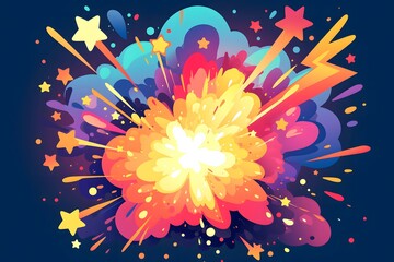 A colorful explosion of fireworks in the sky. The explosion is so big that it covers the entire sky. The colors are bright and vibrant, creating a sense of excitement and joy