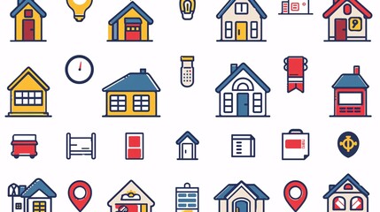 31. Seamless loop animation set featuring linear icons of rental property services, including house search and broker services, in HD with a transparent background