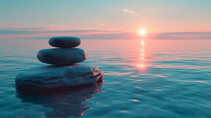 Wall Mural - Stacked Stones on Water at Sunset