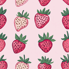 Wall Mural - Cute pink seamless pattern with strawberries