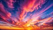 © Udomner - Vivid sunset sky with bright pink Cirrus clouds and full zenith view for visualization and sky replacement, sunset, sky