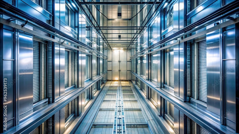 A deep elevator shaft with visible walls and cables , deep, elevator ...