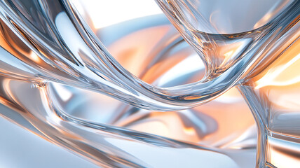 Poster - Abstract illustration of elegant flowing glass-like shapes reflecting light in a soft warm tone