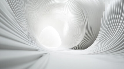 Poster - A winding tunnel made of intricately layered white paper in a minimalist space