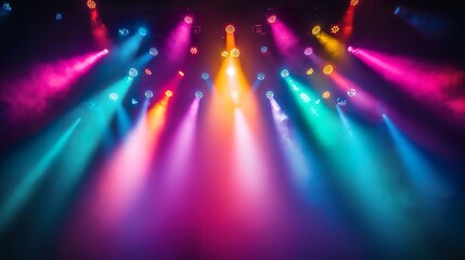 Colorful neon abstract concert stage background nightclub and circus stage