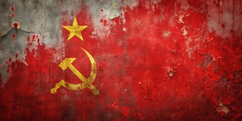 Close-up of dirty USSR flag on metal surface, Soviet Union, grunge, flag, metal, close-up, vintage, communism, hammer and sickle