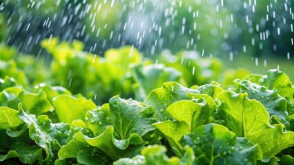 Fresh lettuce leaves glistening under the rain, lettuce, fresh, raindrops, wet, organic, green, healthy, nature