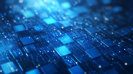 Poster - Abstract digital illustration of a glowing blue grid representing advanced technology and data flow