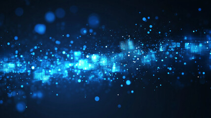 Poster - Bright blue particles create a dynamic abstract pattern in a dark environment during nighttime