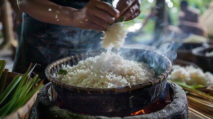 Traditional style cooking bamboo rice